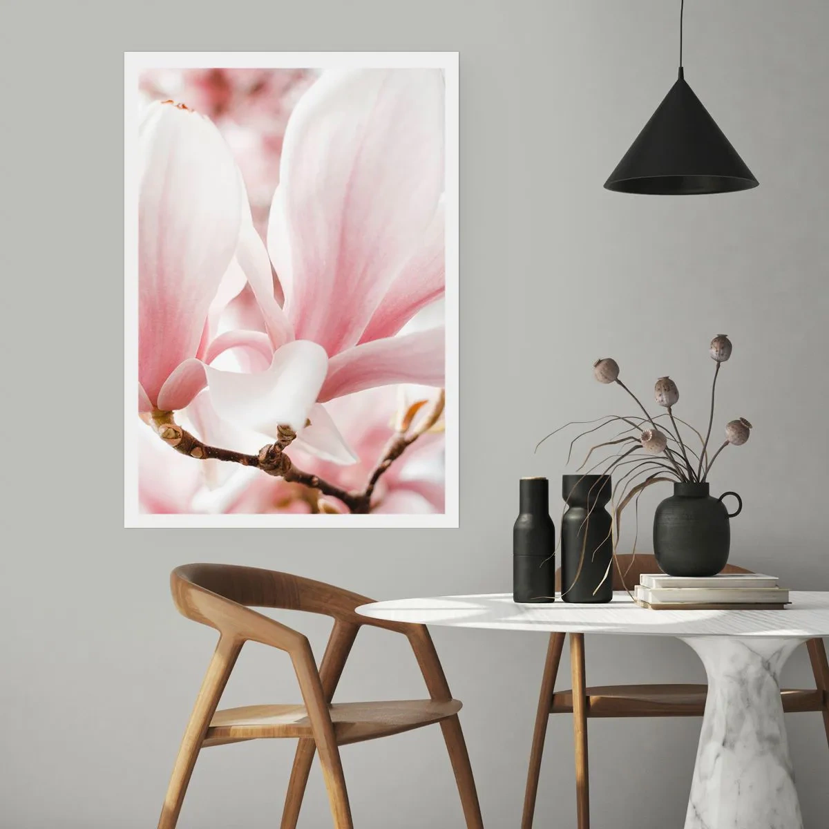Affiche - Poster - Délicats pétales de magnolia rose sur un fond flou - 50x70cm - Abondance de tendresse - Décoration murale moderne pour le salon et la chambre ARTTOR