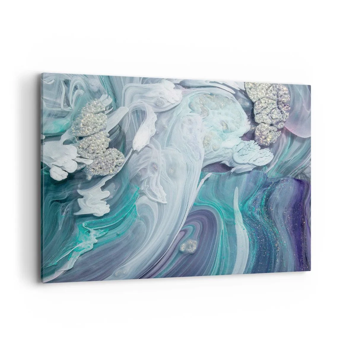 Impression sur toile - Image sur toile - Tourbillons abstraits dans des tons de bleu et de blanc - 100x70cm - Courants bleus - Décoration murale moderne pour le salon et la chambre ARTTOR