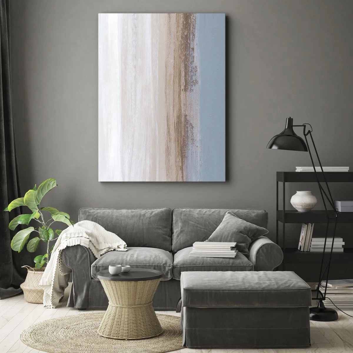 Impression sur toile - Image sur toile - Un paysage subtil aux tons pastel de bleu et de beige - 70x100cm - Paysage ambigu - Décoration murale moderne pour le salon et la chambre ARTTOR