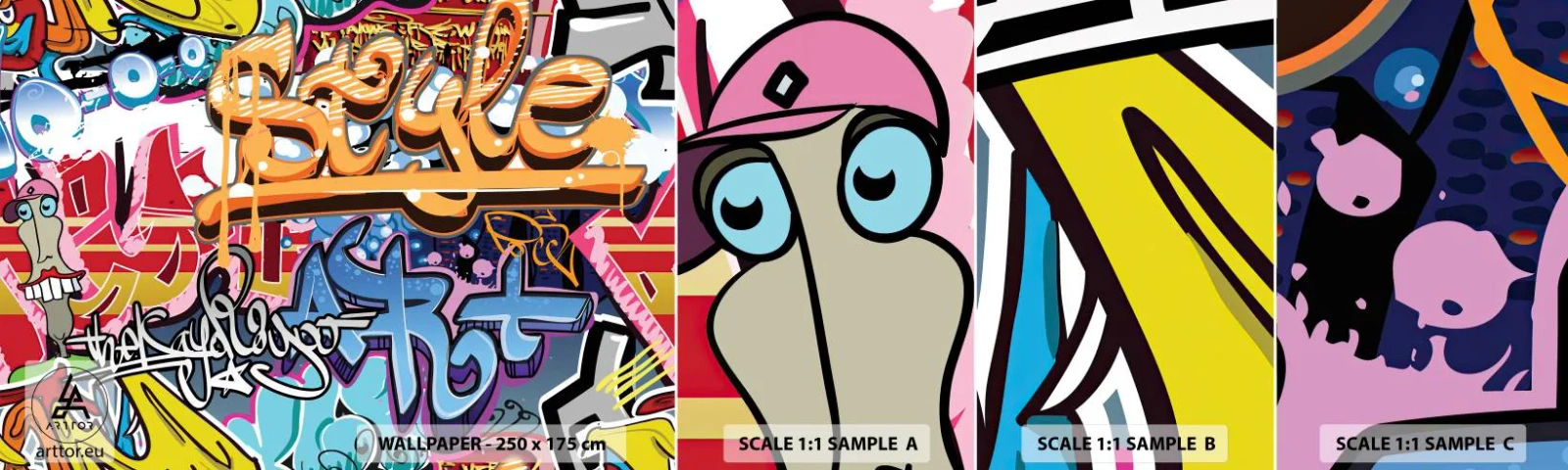 Échantillon De Papier Peint Standard Eco - Fresques, fresques, fresques… - Graffiti, Morceau, Modèle moderne - 100x30 cm