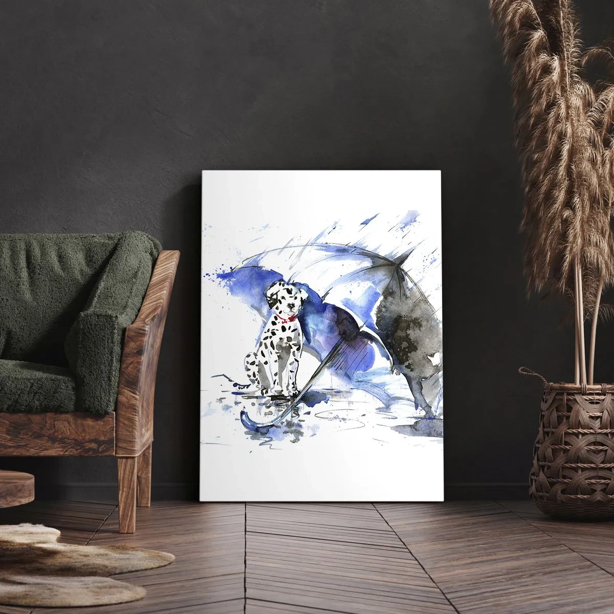 Impression sur toile - Image sur toile - Aquarelle représentant un chien dalmatien avec un parapluie en arrière-plan - 50x70cm - C'est à ça que sert un ami - Décoration murale moderne pour le salon et la chambre ARTTOR