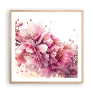 Affiche dans un chêne clair - Poster - Fleur florissante de cerisier - 60x60 cm