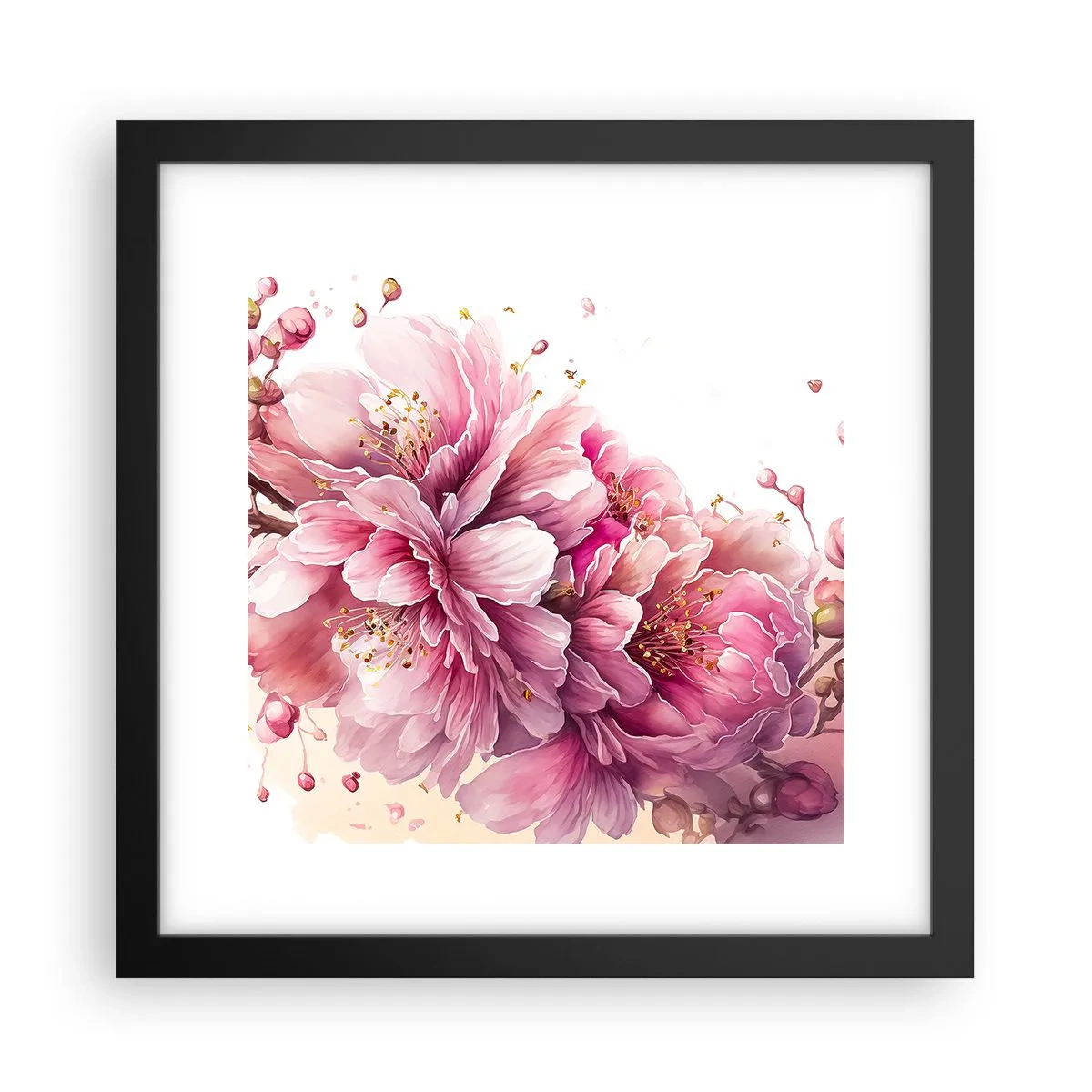 Affiche dans un cadre noir - Poster - Fleur florissante de cerisier - 30x30 cm