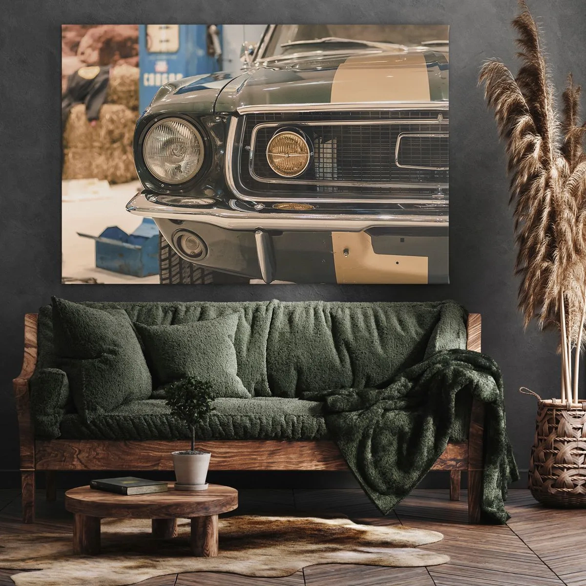 Impression sur toile - Image sur toile - Une voiture rétro emblématique dans un cadre classique - 70x50cm - Rencontre avec une légende - Décoration murale moderne pour le salon et la chambre ARTTOR