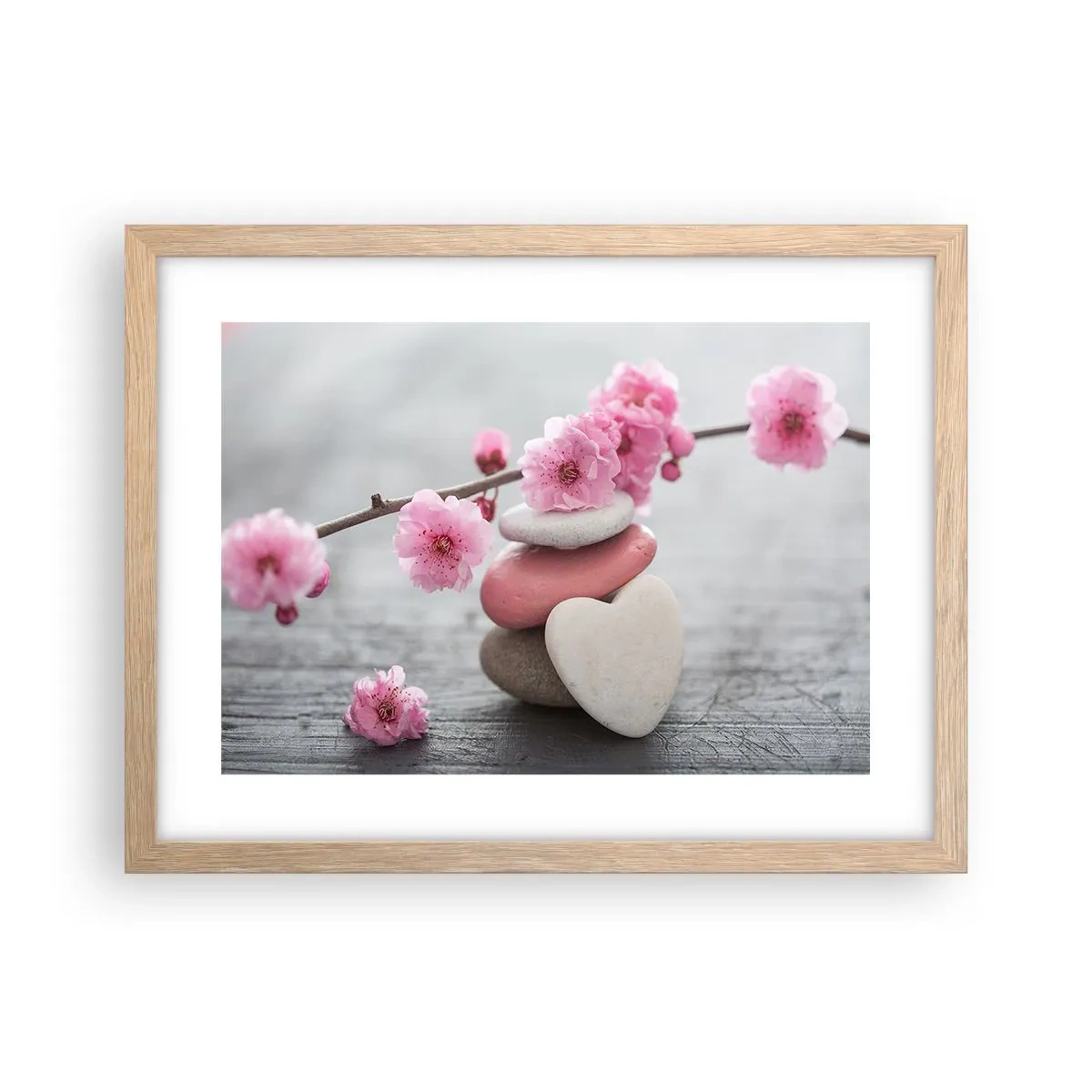 Affiche dans un chêne clair - Poster - Le bonheur avec une fleur de cerisier - 40x30 cm