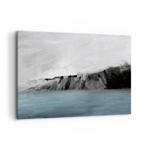 Impression sur toile - Image sur toile - Paysage abstrait avec de l'eau et un rivage rocheux - 100x70cm - Eau – terre : choc des éléments - Décoration murale moderne pour le salon et la chambre ARTTOR