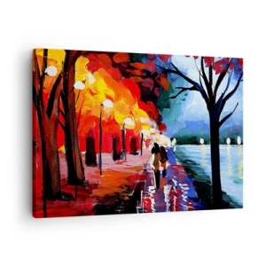Impression sur toile - Image sur toile - Une promenade d'automne le long du sentier surplombant l'eau - 70x50cm - Automne flamboyant dans le parc - Décoration murale moderne pour le salon et la chambre ARTTOR