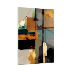 Impression sur verre - Image sur verre - Abstraction moderne avec contrastes or, noir et turquoise - 50x70cm - Abstraction – lumière et ombre - Décoration murale moderne pour le salon et la chambre ARTTOR