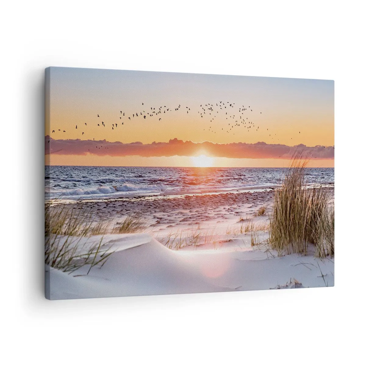 Impression sur toile - Image sur toile - Coucher de soleil sur la mer avec vue sur les dunes - 70x50cm - Paysage horizontal - Décoration murale moderne pour le salon et la chambre ARTTOR