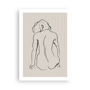 Affiche - Poster - Un croquis minimaliste d'une femme nue assise à l'envers. - 50x70cm - Femme nue - Décoration murale moderne pour le salon et la chambre ARTTOR