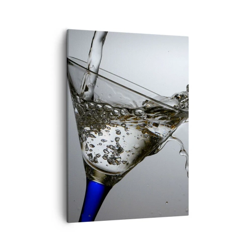 Impression sur toile - Image sur toile - Un verre d'eau en mouvement sur un fond clair - 50x70cm - Eau cristalline dans un verre cristal - Décoration murale moderne pour le salon et la chambre ARTTOR