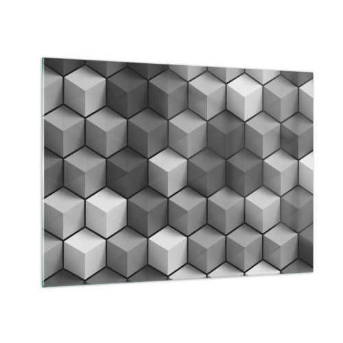 Impression sur verre - Image sur verre - Cubes géométriques dans des tons de gris - 70x50cm - Puzzle cubiste - Décoration murale moderne pour le salon et la chambre ARTTOR