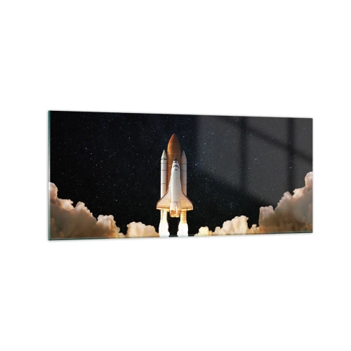 Impression sur verre - Image sur verre - Une fusée spatiale décollant dans le ciel étoilé - 120x50cm - Ad astra! - Décoration murale moderne pour le salon et la chambre ARTTOR