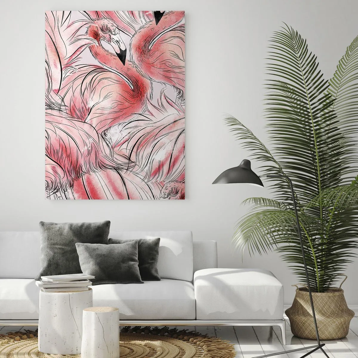 Impression sur verre - Image sur verre - Dessins délicats de flamants roses - 70x100cm - Oiseau corps de ballet - Décoration murale moderne pour le salon et la chambre ARTTOR