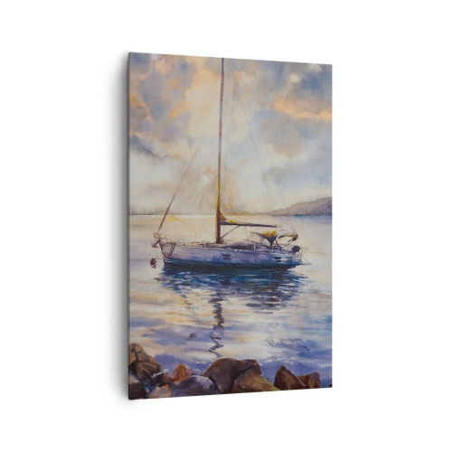 Impression sur toile - Image sur toile - Un yacht sur une mer calme au coucher du soleil - 80x120cm - Soirée sur la baie - Décoration murale moderne pour le salon et la chambre ARTTOR
