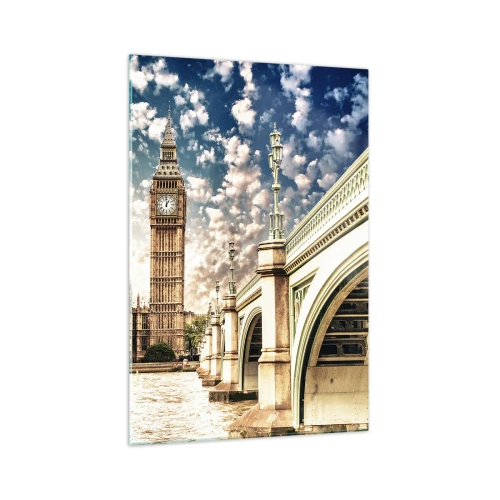 Impression sur verre - Image sur verre - Big Ben et le pont de Westminster illuminés par le soleil à Londres - 70x100cm - Nuages