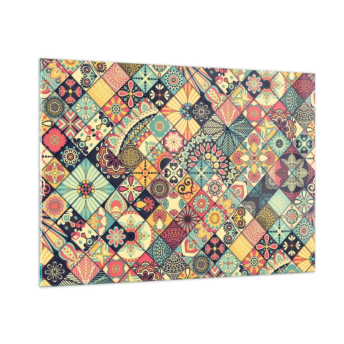 Impression sur verre - Image sur verre - Un motif coloré inspiré des carreaux marocains aux motifs géométriques - 100x70cm - Ambiance marocaine - Décoration murale moderne pour le salon et la chambre ARTTOR