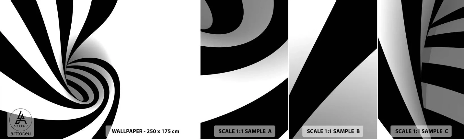 Échantillon De Papier Peint Standard Eco - Et pourtant ça tourne - Abstraction, Graphique, Noir et blanc - 100x30 cm