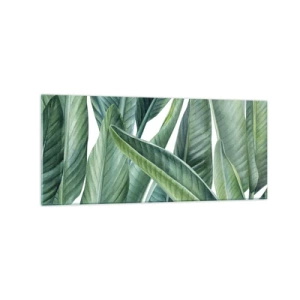 Impression sur verre - Image sur verre - Feuilles vertes dans un style botanique minimaliste - 120x50cm - La nature face à elle-même - Décoration murale moderne pour le salon et la chambre ARTTOR
