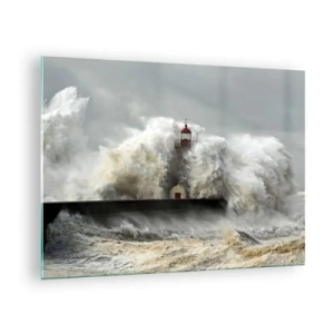 Impression sur verre - Image sur verre - Un phare entouré de vagues puissantes - 70x50cm - La colère de l'océan - Décoration murale moderne pour le salon et la chambre ARTTOR