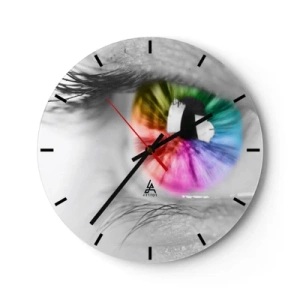 Horloge murale - Pendule murale - Un œil coloré dans un cadre noir et blanc - 30x30cm - Regarde le monde en couleur - Décoration murale moderne pour le salon, la cuisine et la chambre ARTTOR