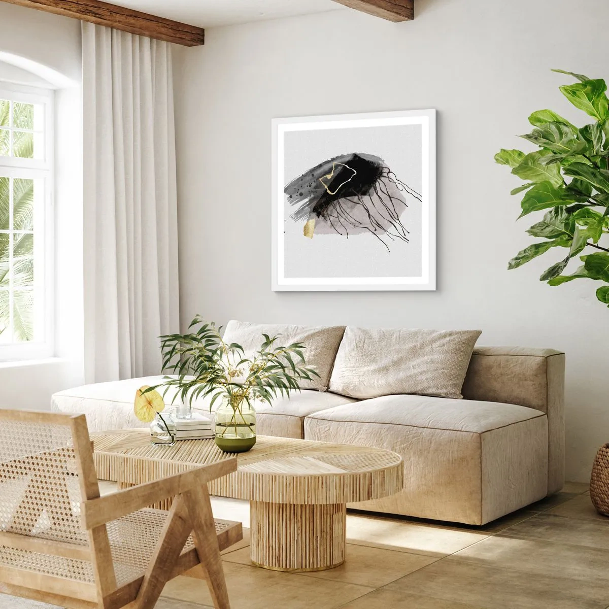 Affiche dans un cadre blanc - Poster - En noir et en or - 50x50 cm