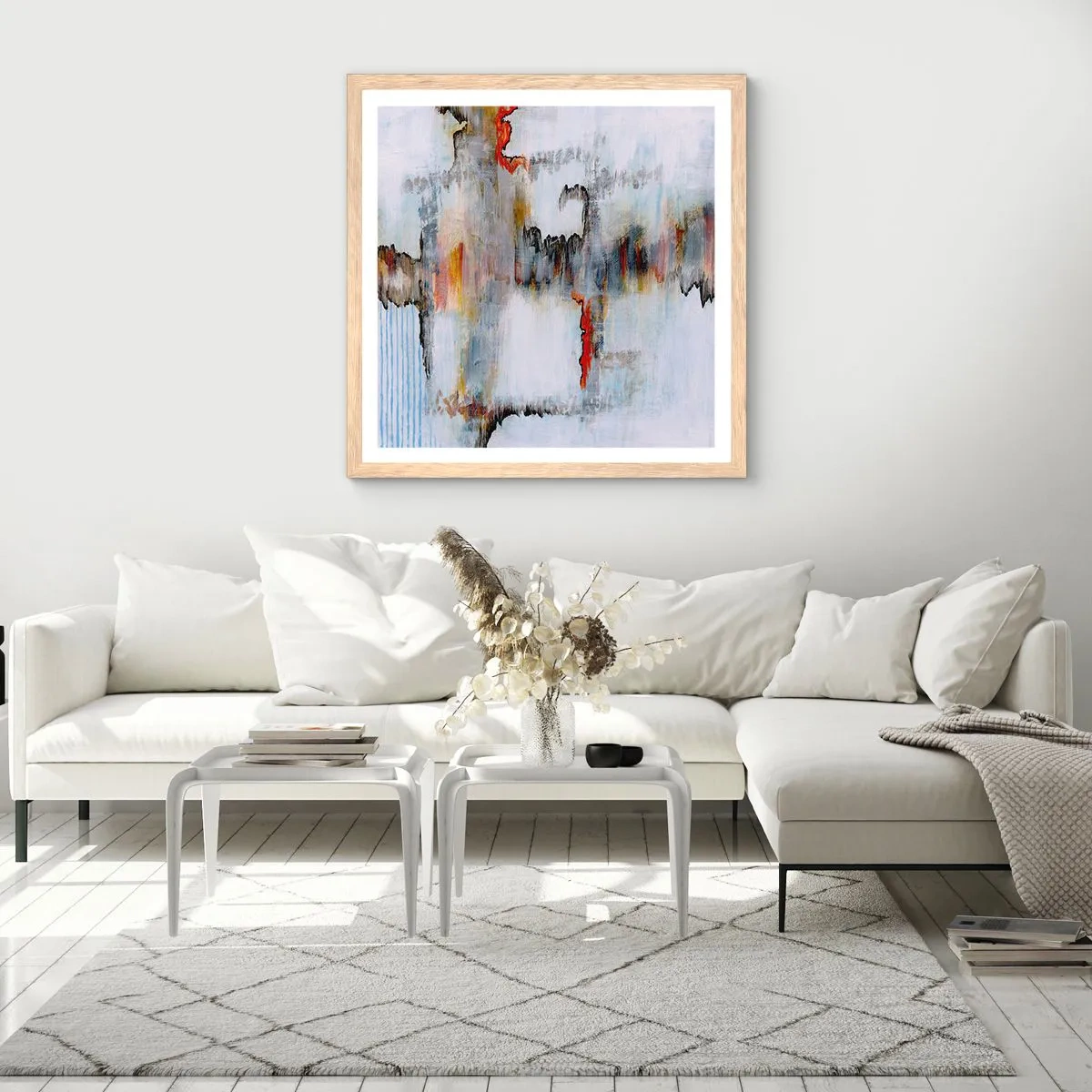 Affiche dans un chêne clair - Poster - Un bâton sur l'eau - 30x30 cm