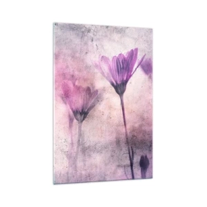 Impression sur verre - Image sur verre - Fleurs délicates dans des tons violets sur fond clair - 70x100cm - Rêve de fleurs - Décoration murale moderne pour le salon et la chambre ARTTOR