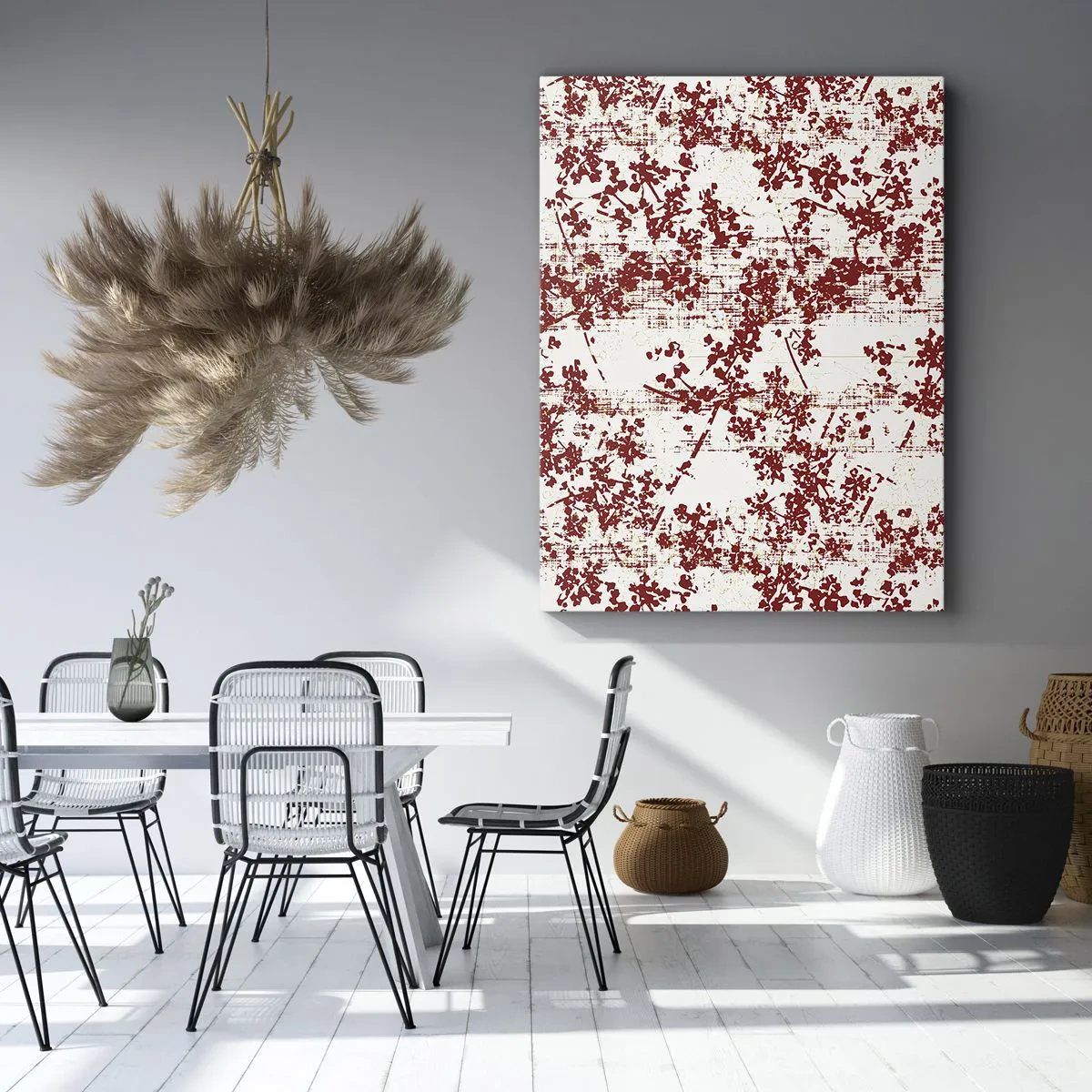 Impression sur toile - Image sur toile - Fleurs rouges sur fond blanc dans un style artistique - 70x100cm - Comme un calicot ancien - Décoration murale moderne pour le salon et la chambre ARTTOR