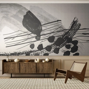 Papier peint sur mesure Autocollant Deluxe - Abstraction organique noir et blanc - Abstraction, Moderne, Morceau