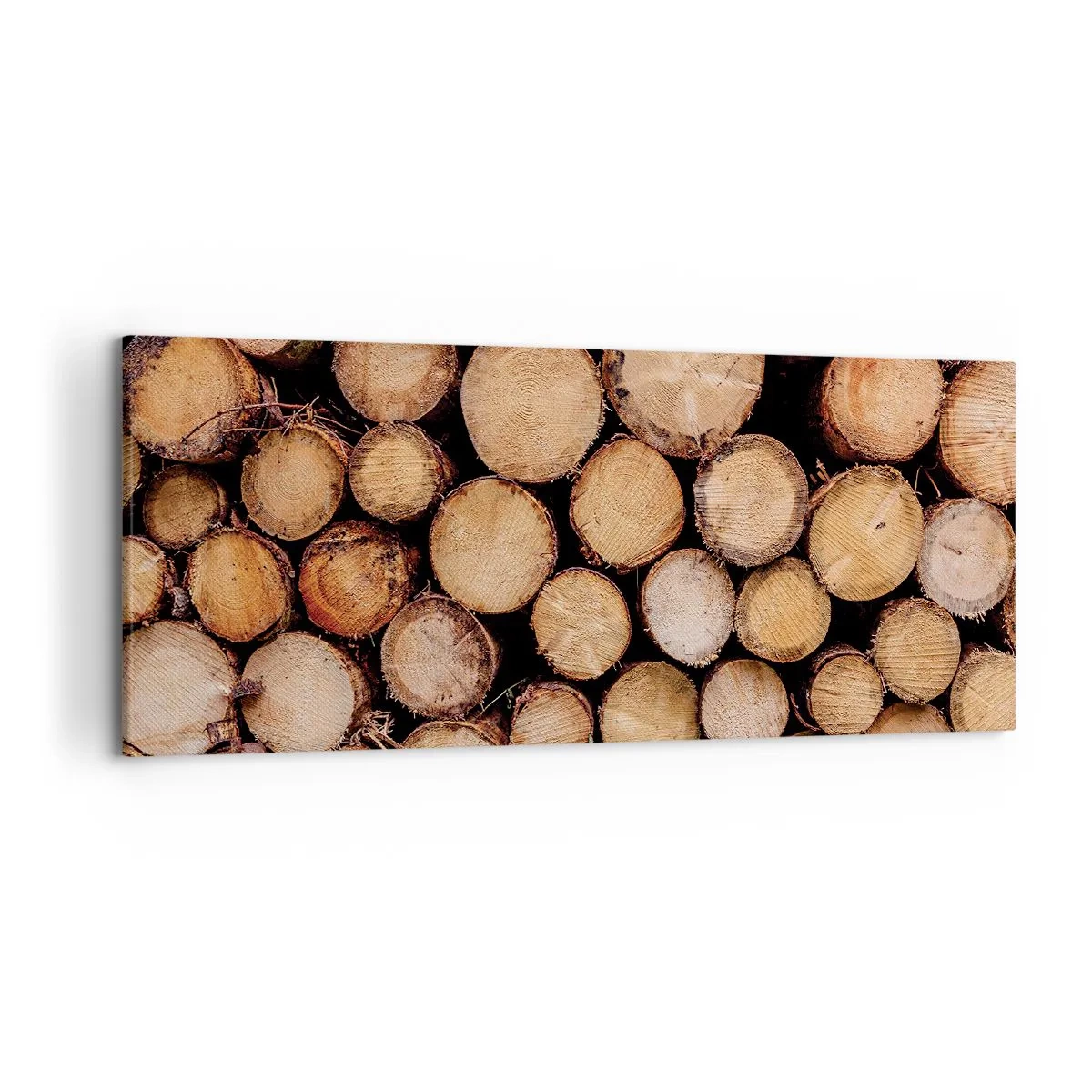 Impression sur toile - Image sur toile - Des tas de troncs d'arbres abattus disposés en harmonie - 120x50cm - Nouveau commencement - Décoration murale moderne pour le salon et la chambre ARTTOR