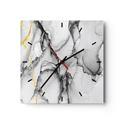 Horloge murale - Pendule murale - Motifs abstraits en noir et blanc avec des accents dorés - 30x30cm - Composition à motif or - Décoration murale moderne pour le salon et la chambre ARTTOR