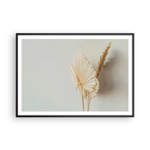 Affiche dans un cadre noir - Poster - Feuilles de palmier séchées dans un arrangement minimaliste - 100x70cm - Quand tu dois t’apaiser - Décoration murale moderne pour le salon et la chambre ARTTOR
