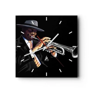 Horloge murale - Pendule murale - Un musicien jouant de la trompette sur un fond noir - 30x30cm - Le charme de la vieille école - Décoration murale moderne pour le salon et la chambre ARTTOR