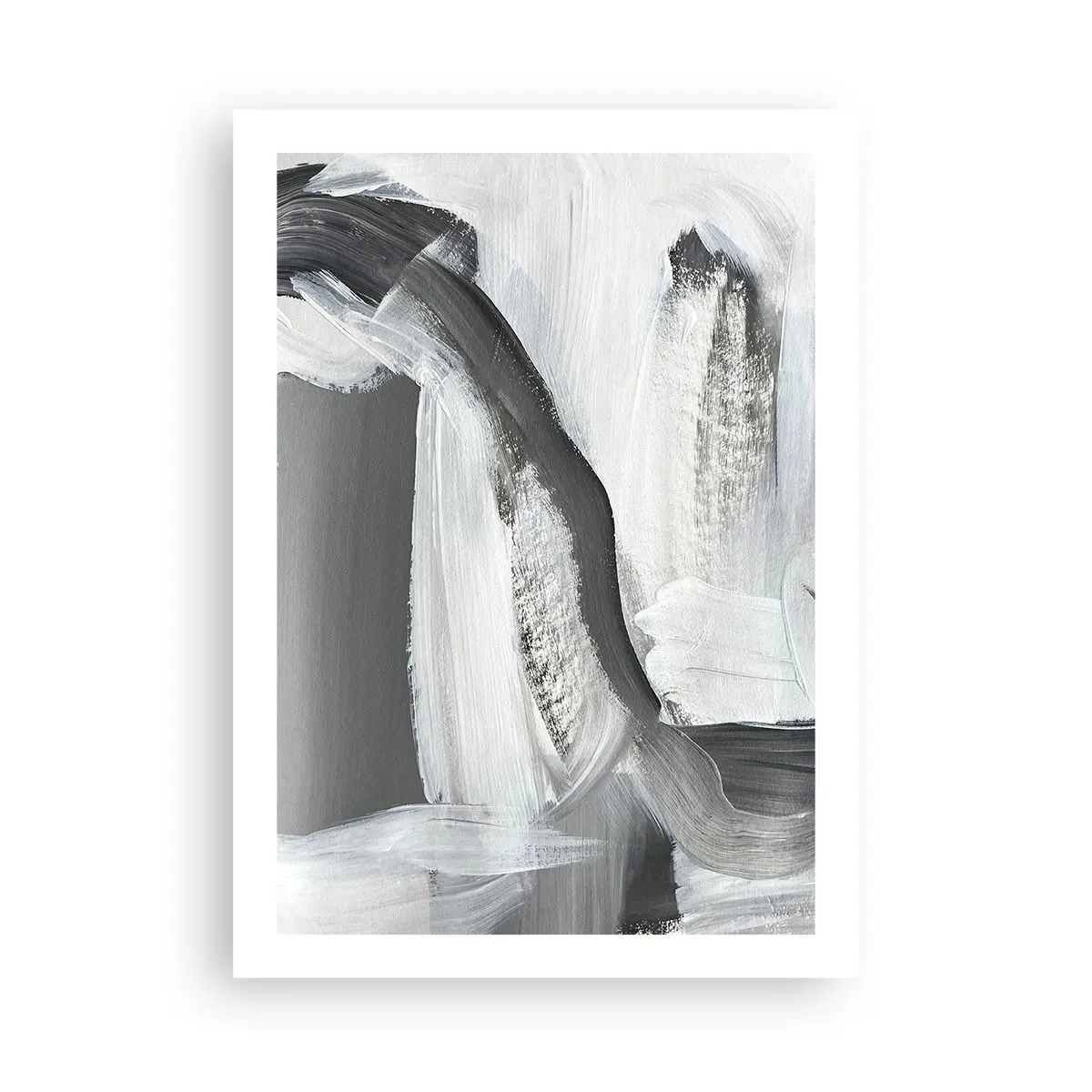 Affiche - Poster - Composition abstraite de noir, blanc et gris - 50x70cm - Un geste décisif - Décoration murale moderne pour le salon et la chambre ARTTOR