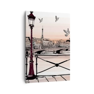 Impression sur toile - Image sur toile - Vue parisienne avec une lanterne et un pont - 70x100cm - Sur les toits de Paris - Décoration murale moderne pour le salon et la chambre ARTTOR