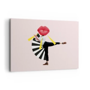 Impression sur toile - Image sur toile - Figure surréaliste avec bouche et éléments géométriques - 100x70cm - Pop-art surréaliste - Décoration murale moderne pour le salon et la chambre ARTTOR