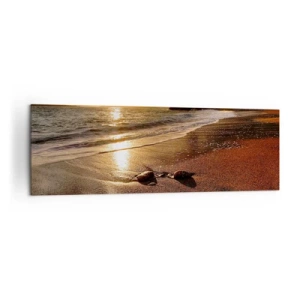Impression sur toile - Image sur toile - Plage au coucher du soleil avec des pierres sur le rivage - 160x50cm - Suivez le soleil sur les collines - Décoration murale moderne pour le salon et la chambre ARTTOR