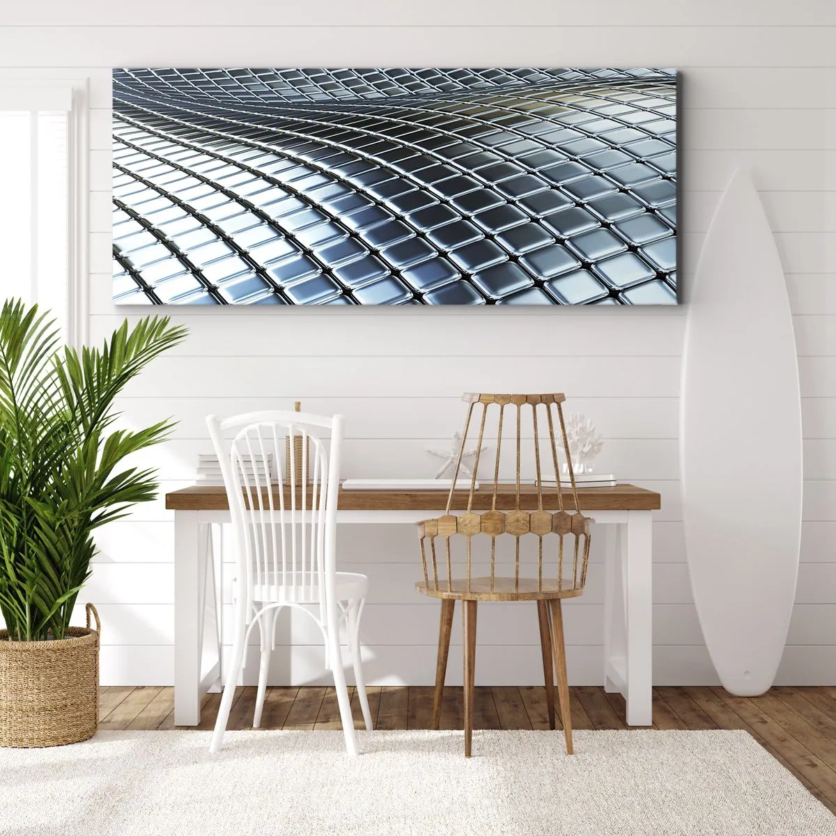 Impression sur toile - Image sur toile - Vague argent métallique - 100x40 cm
