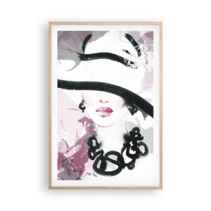 Affiche dans un chêne clair - Poster - Portrait d'une dame en noir et rose - 61x91 cm