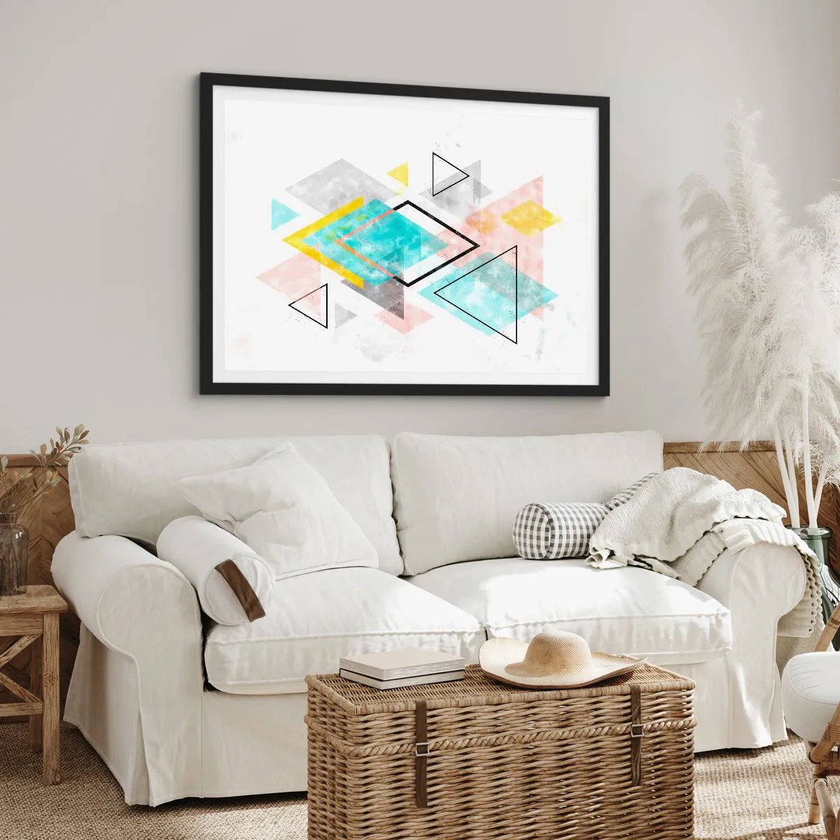 Affiche dans un cadre noir - Poster - Motifs géométriques colorés sur fond blanc - 70x50cm - Géométrie facile - Décoration murale moderne pour le salon et la chambre ARTTOR