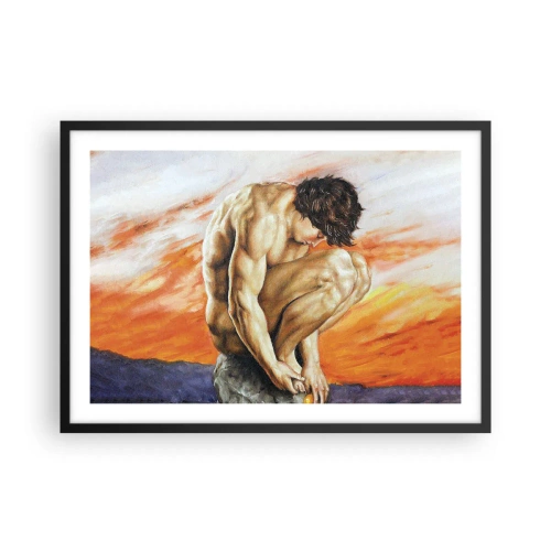 Affiche dans un cadre noir - Poster - Un homme perdu dans ses pensées sur fond de coucher de soleil - 70x50cm - Plongé dans ses pensées - Décoration murale moderne pour le salon et la chambre ARTTOR