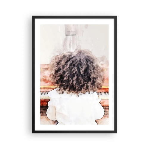Affiche dans un cadre noir - Poster - Un enfant aux boucles luxuriantes jouant du piano dans un style aquarelle - 50x70cm - Dans un nouveau monde - Décoration murale moderne pour le salon et la chambre ARTTOR
