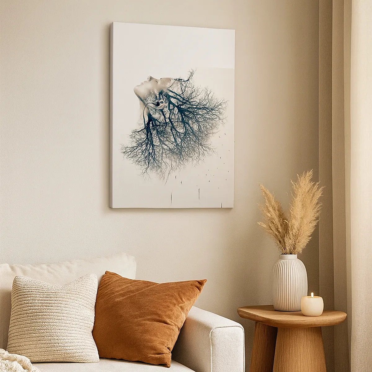 Impression sur toile - Image sur toile - Silhouette créative d'une femme et d'arbres - 50x70cm - Écouter le murmure des arbres - Décoration murale moderne pour le salon et la chambre ARTTOR