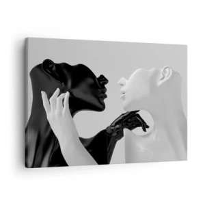 Impression sur toile - Image sur toile - Silhouettes noires et blanches en gros plan dynamique - 70x50cm - Attraction - désir - Décoration murale moderne pour le salon et la chambre ARTTOR