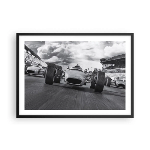 Affiche dans un cadre noir - Poster - Course de voitures classiques en mouvement - 70x50cm - Puissance! - Décoration murale moderne pour le salon et la chambre ARTTOR