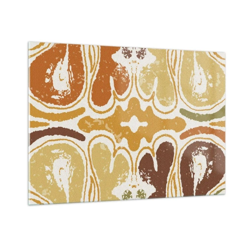 Impression sur verre - Image sur verre - Abstraction symétrique dans des tons terreux et chauds - 100x70cm - Abstraction sentimentale - Décoration murale moderne pour le salon et la chambre ARTTOR