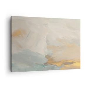 Impression sur toile - Image sur toile - Traits abstraits délicats dans des tons de blanc et d'or - 70x50cm - Abstraction – le pays de la douceur - Décoration murale moderne pour le salon et la chambre ARTTOR