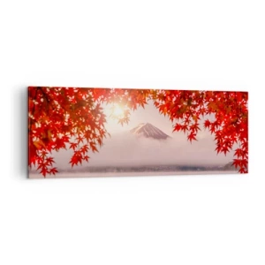 Impression sur toile - Image sur toile - Un bateau sur un lac entouré de feuilles d'érable rouges - 140x50cm - Dans le climat japonais - Décoration murale moderne pour le salon et la chambre ARTTOR