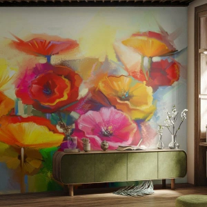 Papier Peint Photo Premium Canvas - Pas seulement rouge - Fleurs, Coquelicots, Jardin - 250x175 cm